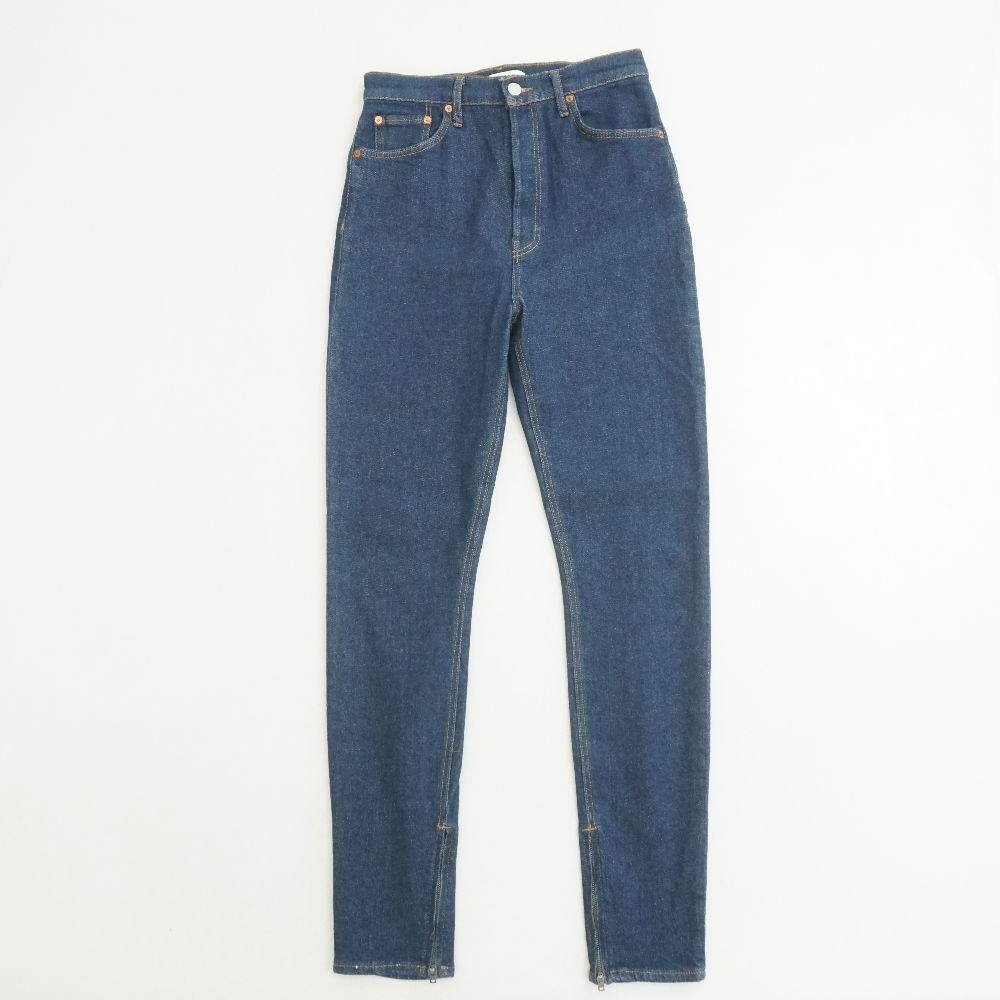 RE/DONE Super High Drain Pipe Dark Wash Denim Jeans Womens Size 29 Zipper Hem